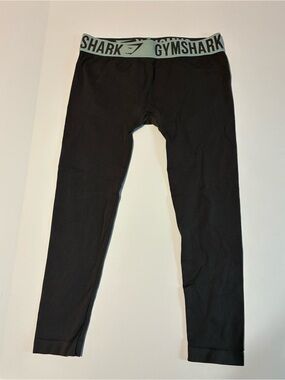 Gymshark Dark Gray Leggings with Light Blue Logo Waistband